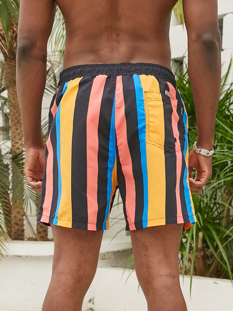 Short De Plage Coloré À Larges Rayures À Séchage Rapide Pour Hommes