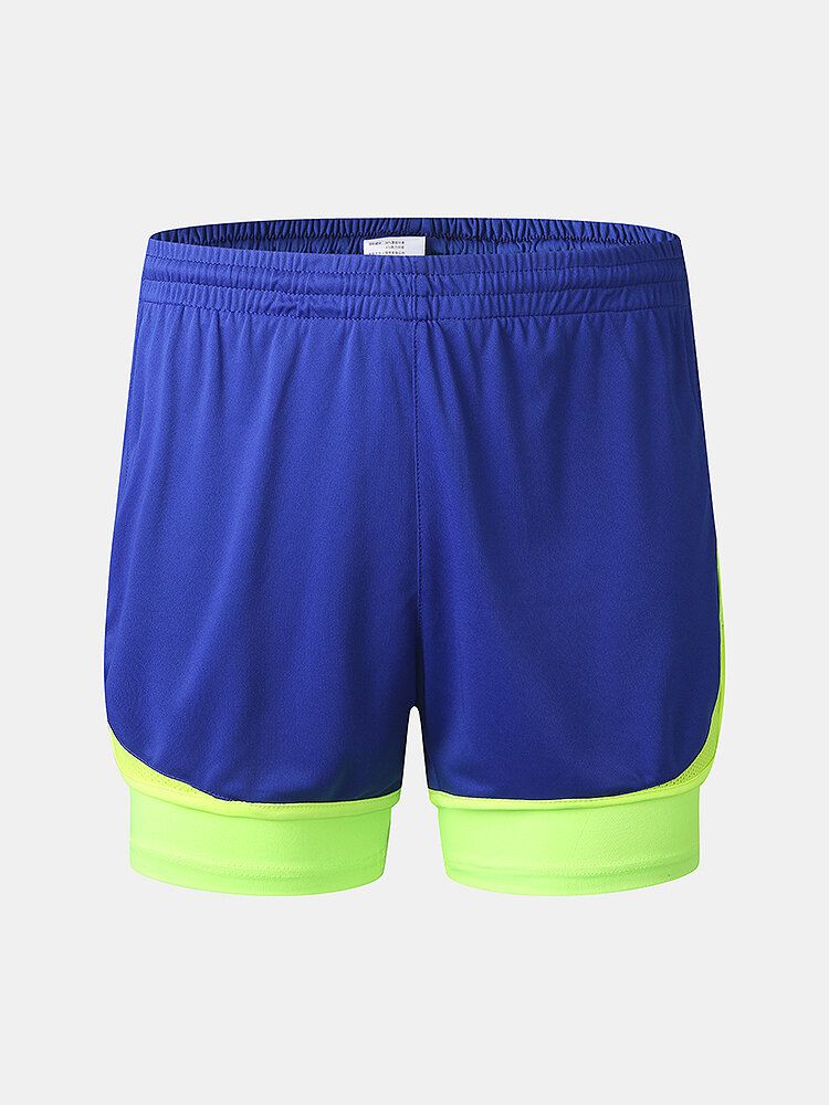 Short De Plage À Double Épaisseur Pour Entraînement Sportif En Patchwork Bicolore Pour Homme