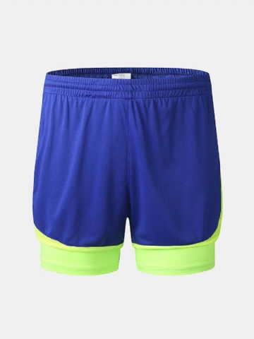 Short De Plage À Double Épaisseur Pour Entraînement Sportif En Patchwork Bicolore Pour Homme