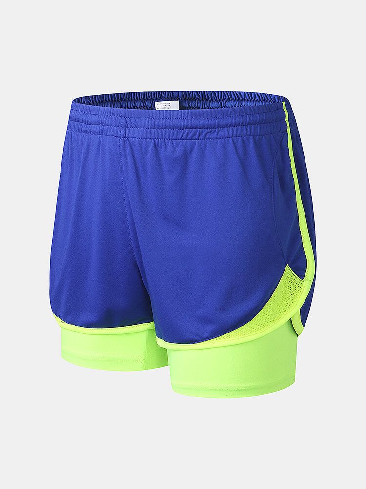 Short De Plage À Double Épaisseur Pour Entraînement Sportif En Patchwork Bicolore Pour Homme