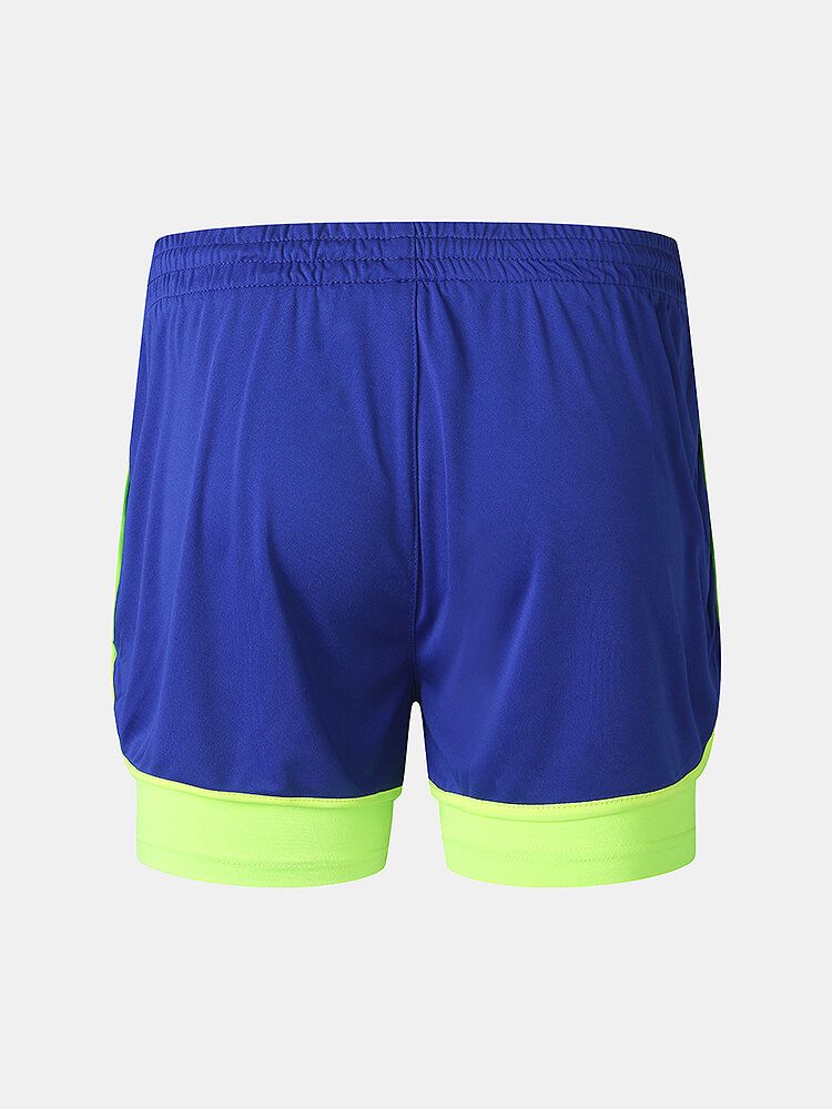 Short De Plage À Double Épaisseur Pour Entraînement Sportif En Patchwork Bicolore Pour Homme