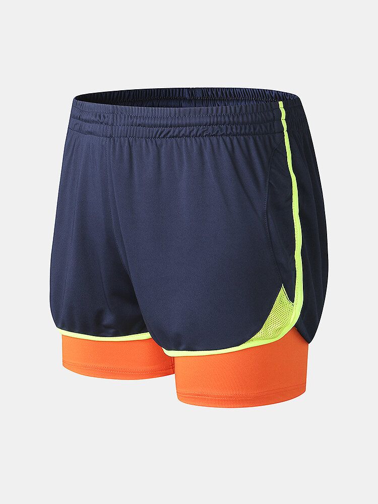 Short De Plage À Double Épaisseur Pour Entraînement Sportif En Patchwork Bicolore Pour Homme