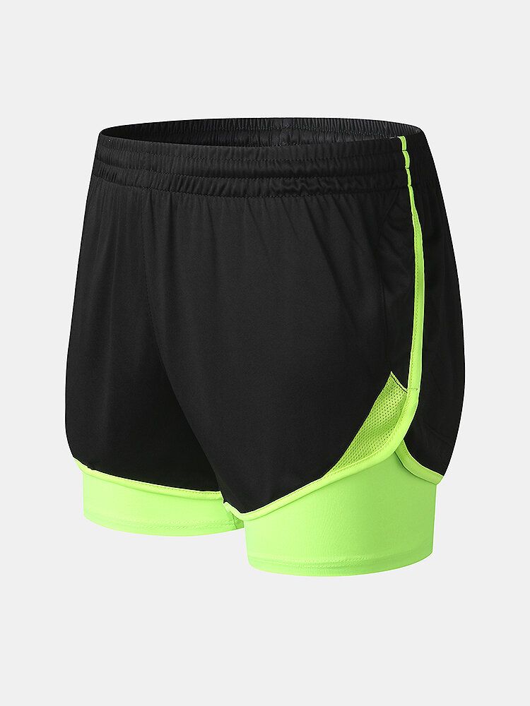 Short De Plage À Double Épaisseur Pour Entraînement Sportif En Patchwork Bicolore Pour Homme