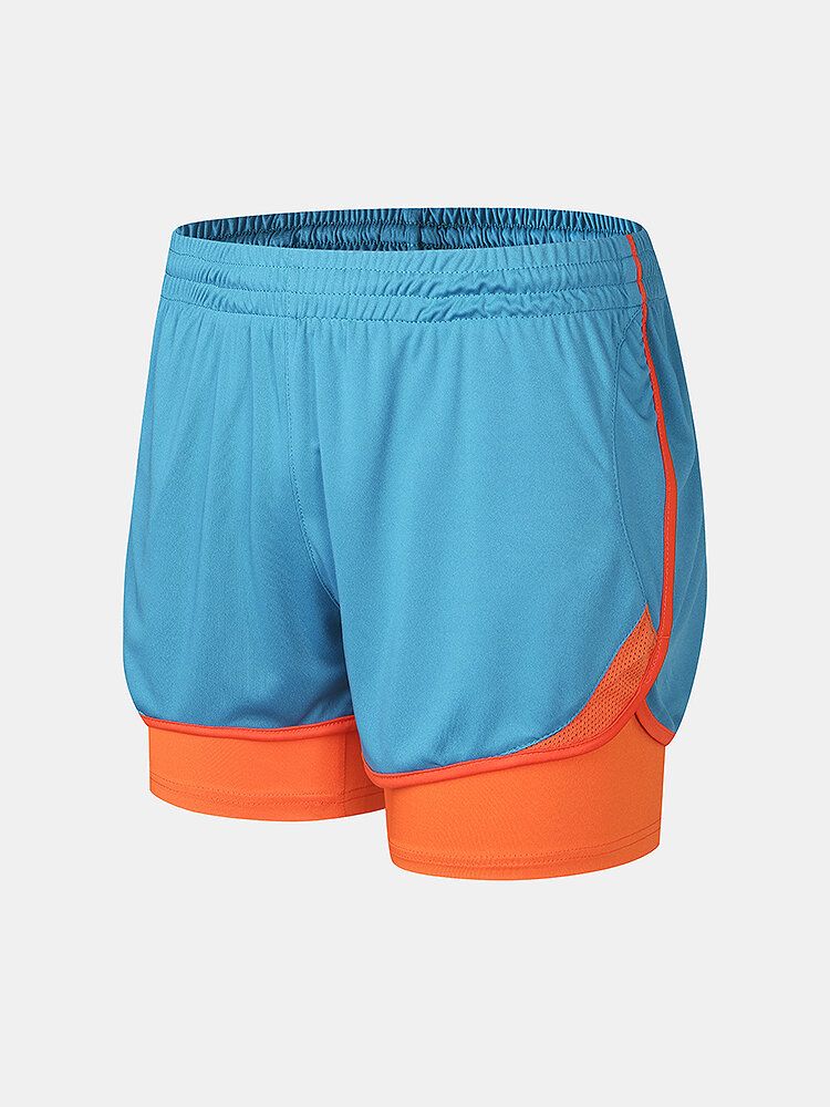 Short De Plage À Double Épaisseur Pour Entraînement Sportif En Patchwork Bicolore Pour Homme