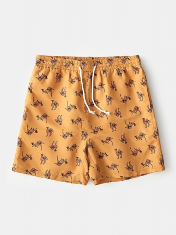 Short De Plage À Taille Élastique Imprimé Dessin Animé Camel Pour Homme