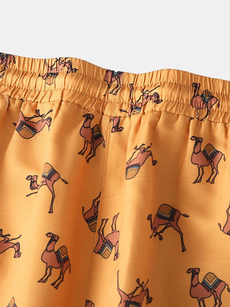 Short De Plage À Taille Élastique Imprimé Dessin Animé Camel Pour Homme