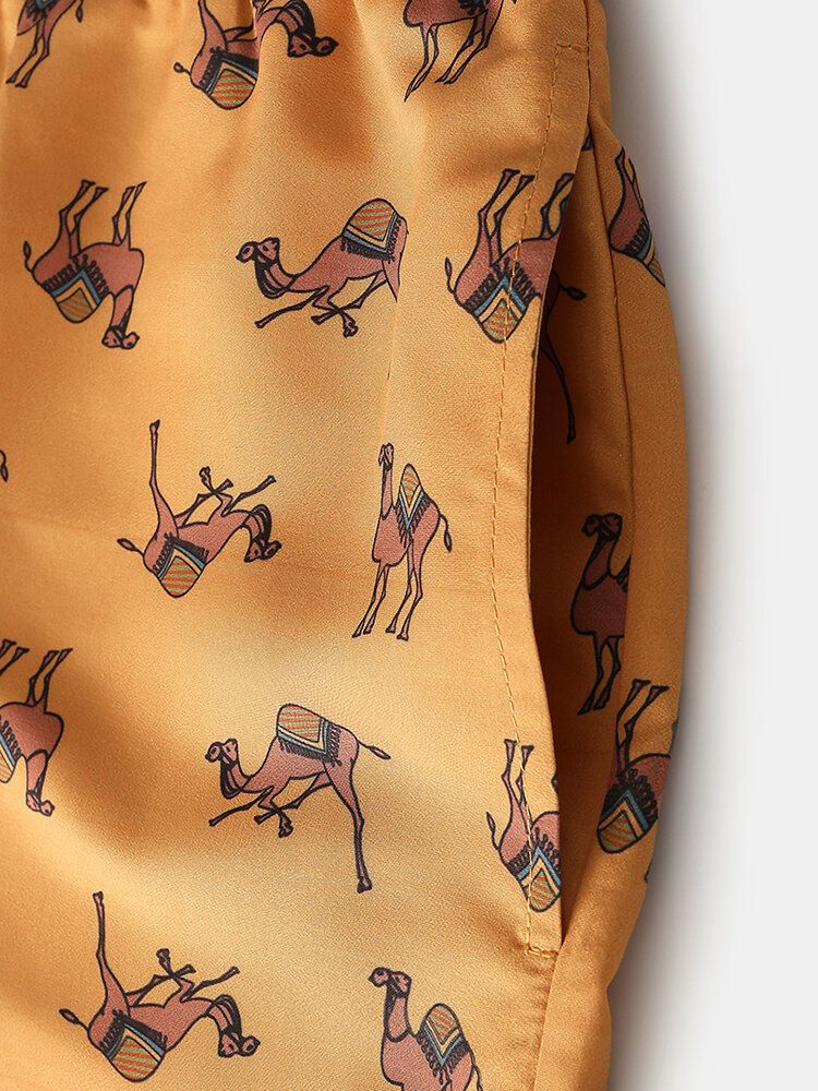 Short De Plage À Taille Élastique Imprimé Dessin Animé Camel Pour Homme