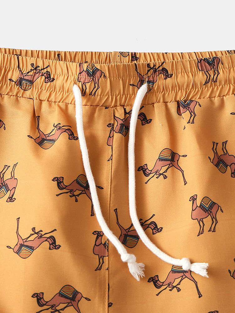 Short De Plage À Taille Élastique Imprimé Dessin Animé Camel Pour Homme