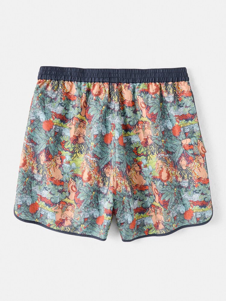 Short De Plage Taille Élastique Imprimé Sculpture Pour Homme