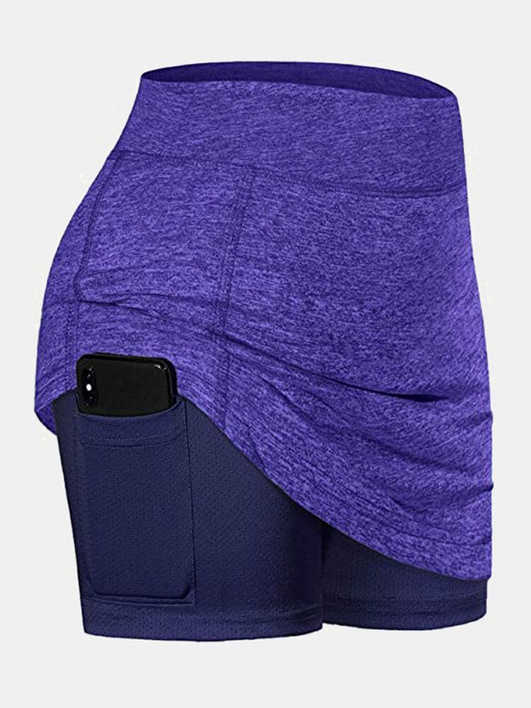 Short De Sport De Couleur Unie Pour Femme Avec Doublure De Compression Et Jupe De Tennis Respirante Avec Poche