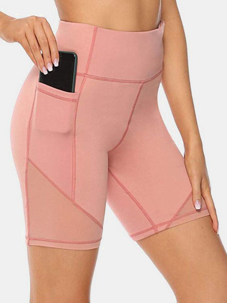 Short De Sport De Motard De Couleur Unie Pour Femmes De Grande Taille À Séchage Rapide Avec Poche