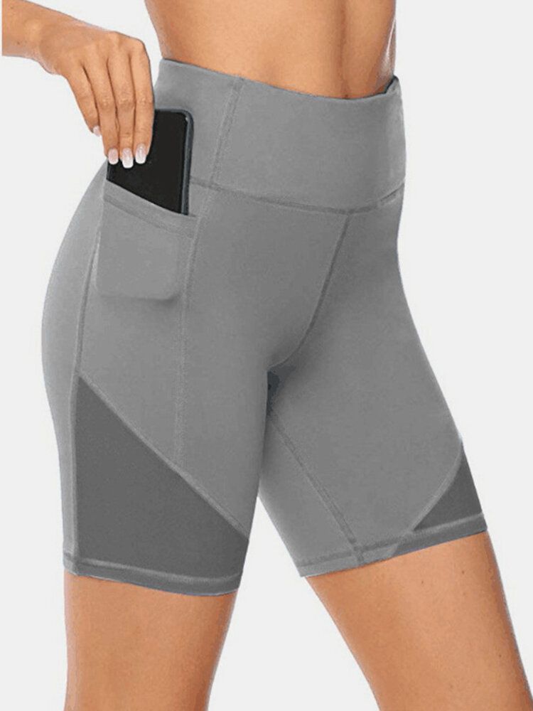 Short De Sport De Motard De Couleur Unie Pour Femmes De Grande Taille À Séchage Rapide Avec Poche