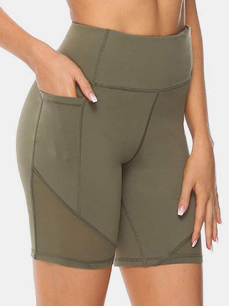 Short De Sport De Motard De Couleur Unie Pour Femmes De Grande Taille À Séchage Rapide Avec Poche