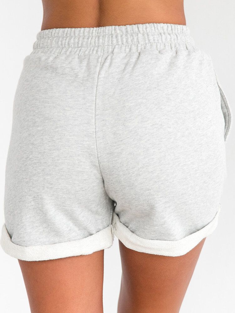 Short Taille Haute Décontracté Pour Femme Avec Poche À Cordon De Couleur Unie