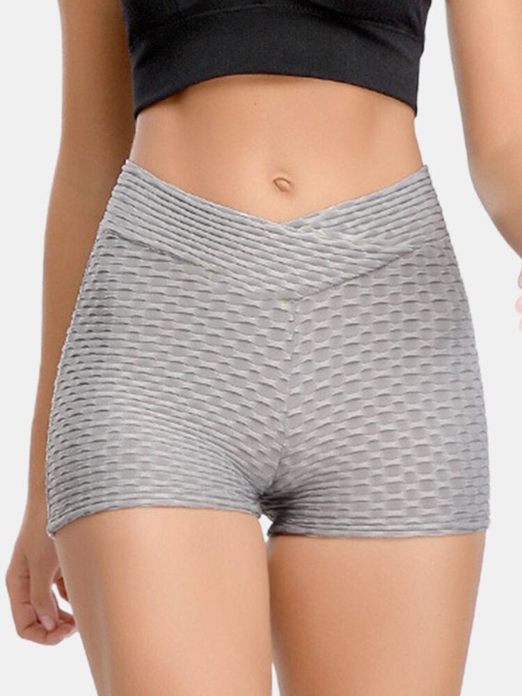 Short De Yoga Sport Élastique Taille V Couleur Unie Pour Femme