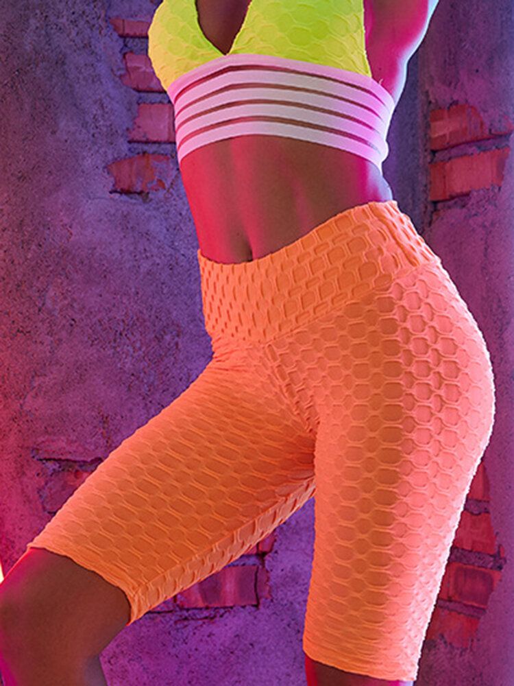 Short De Yoga Taille Haute Pour Femme En Jacquard De Couleur Unie