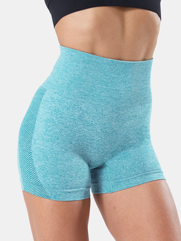 Short De Yoga Taille Haute Sans Couture Pour Femmes De Couleur Unie