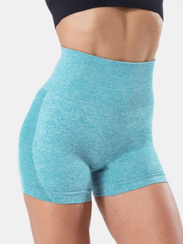 Short De Yoga Taille Haute Sans Couture Pour Femmes De Couleur Unie