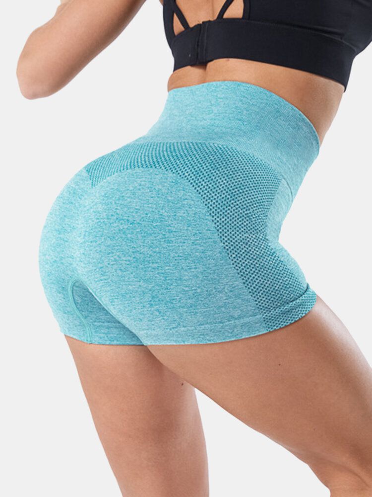 Short De Yoga Taille Haute Sans Couture Pour Femmes De Couleur Unie