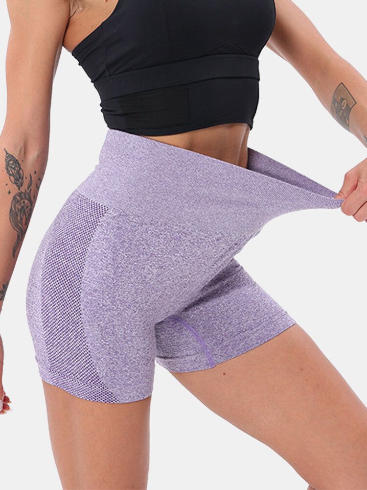 Short De Yoga Taille Haute Sans Couture Pour Femmes De Couleur Unie