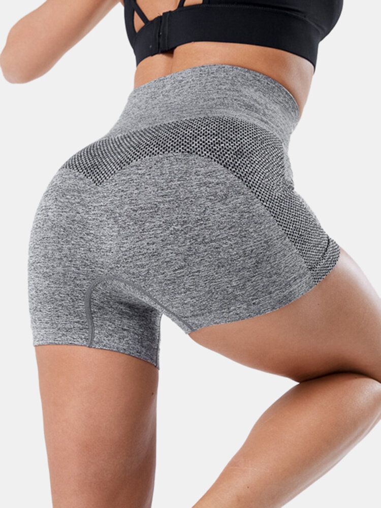 Short De Yoga Taille Haute Sans Couture Pour Femmes De Couleur Unie