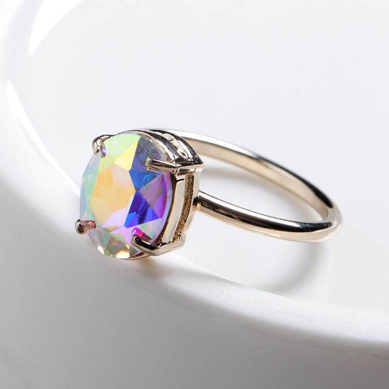 Simple Réglable Cristal Ouvert Anneau Coloré Gemme Or Bande De Fiançailles Bijoux De Mariée Pour Les Femmes