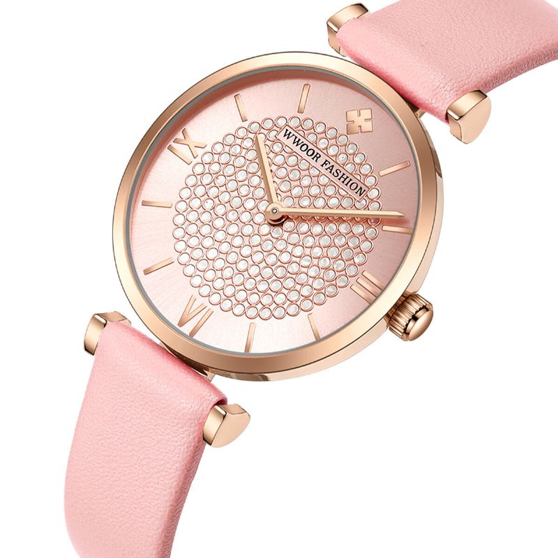 Sky Diamond Dial Montre-bracelet Pour Femme Bracelet De Montre En Cuir Montre À Quartz