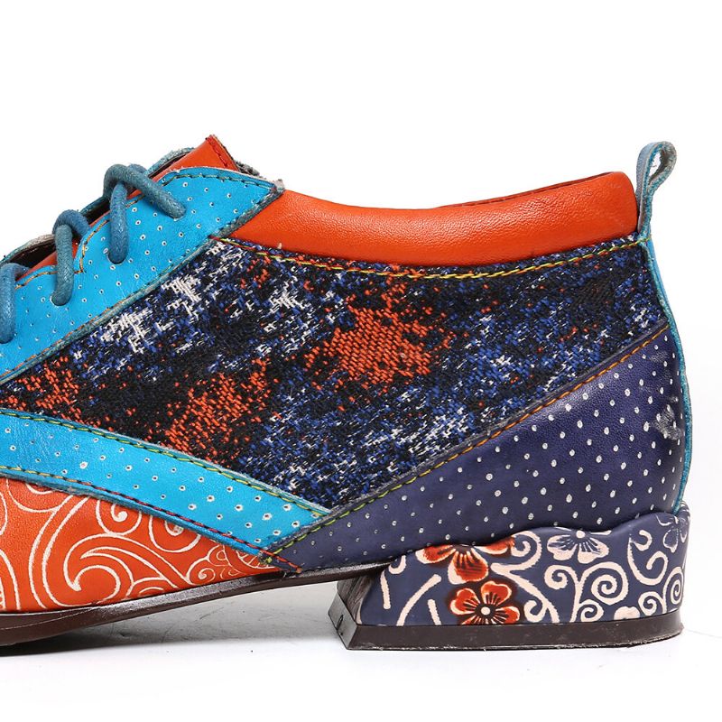 Socofy Bohemian Pattern Colorblock Chaussures Plates Confortables En Cuir Véritable