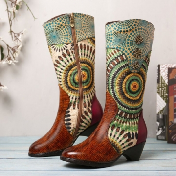 Socofy Bottes De Cow-boy Western À Fermeture Éclair Motif Tribal Pour Femme