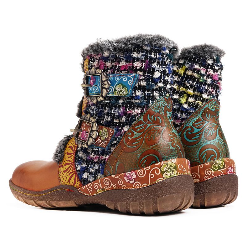 Socofy Bottes Plates En Cuir Véritable Super Doux Avec Coutures Colorées Et Doublure Chaude