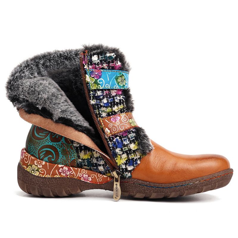 Socofy Bottes Plates En Cuir Véritable Super Doux Avec Coutures Colorées Et Doublure Chaude