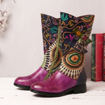 Socofy Bottes Western Mi-mollet Mi-mollet Zippées À Motif Tribal Pour Femme