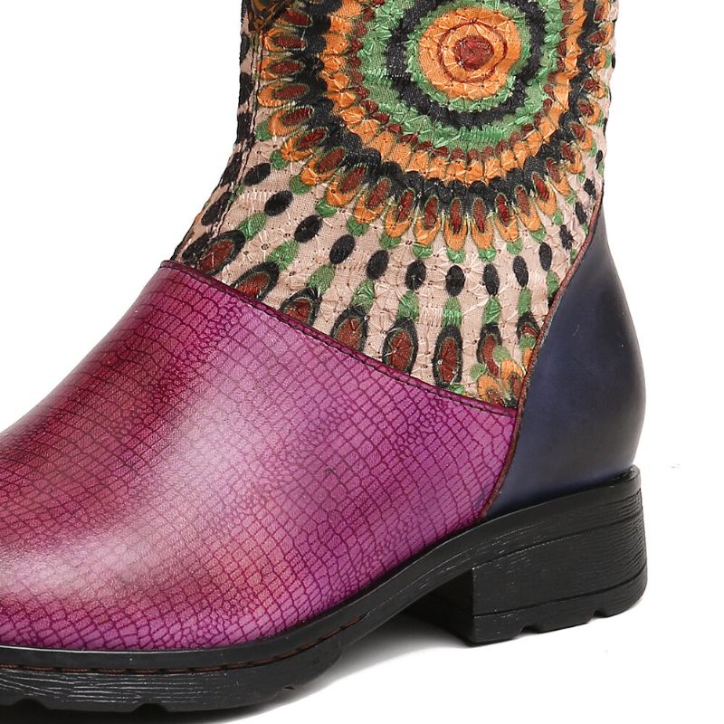 Socofy Bottes Western Mi-mollet Mi-mollet Zippées À Motif Tribal Pour Femme