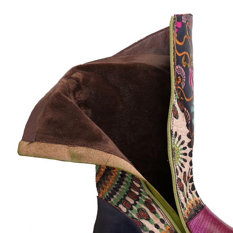 Socofy Bottes Western Mi-mollet Mi-mollet Zippées À Motif Tribal Pour Femme