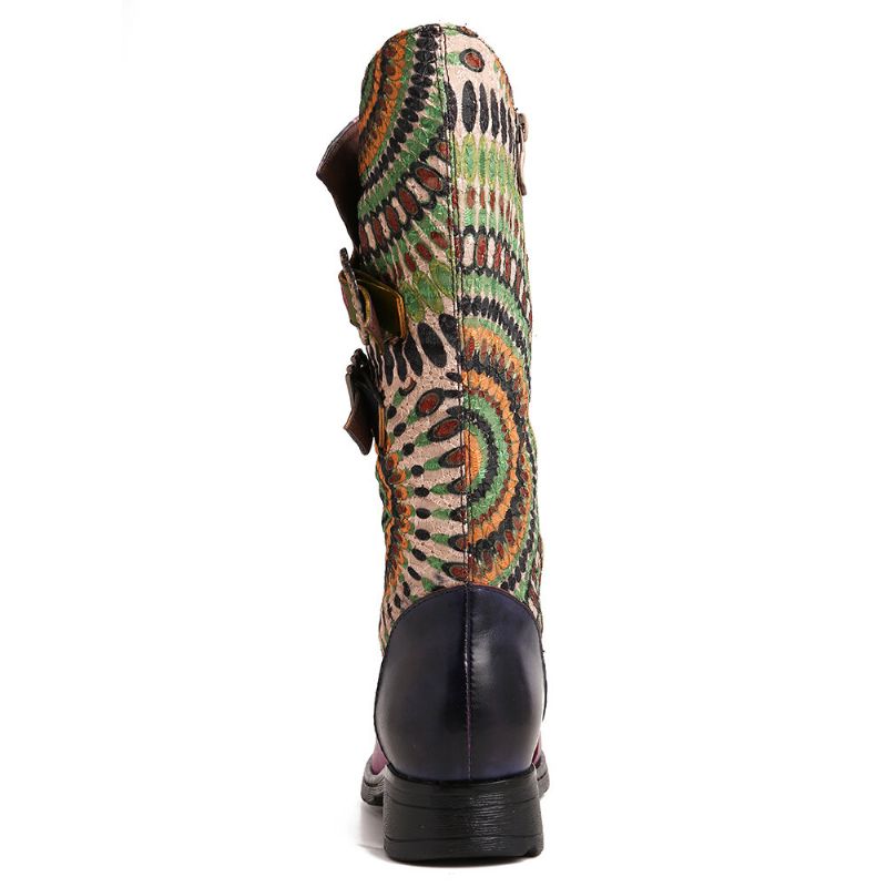 Socofy Bottes Western Mi-mollet Mi-mollet Zippées À Motif Tribal Pour Femme