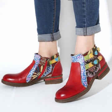 Socofy Bottines Chelsea En Cuir À Motif Floral Antidérapantes À Bout Rond Et À Fermeture Éclair