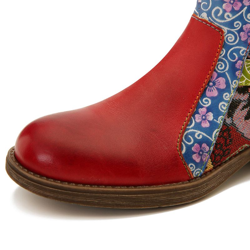 Socofy Bottines Chelsea En Cuir À Motif Floral Antidérapantes À Bout Rond Et À Fermeture Éclair