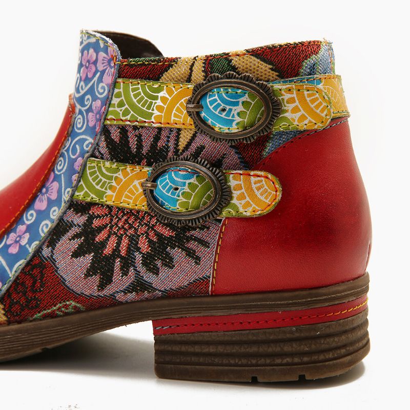 Socofy Bottines Chelsea En Cuir À Motif Floral Antidérapantes À Bout Rond Et À Fermeture Éclair