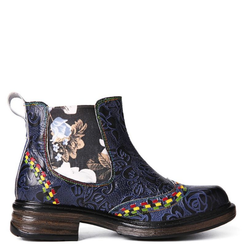 Socofy Bottines En Cuir Rétro À Motif Floral Et Patchwork Pour Femmes