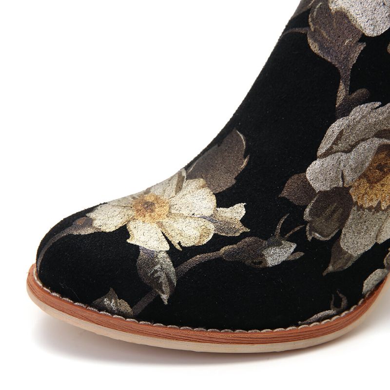 Socofy Bottines À Talons Hauts En Cuir Véritable À Fleurs Vertes