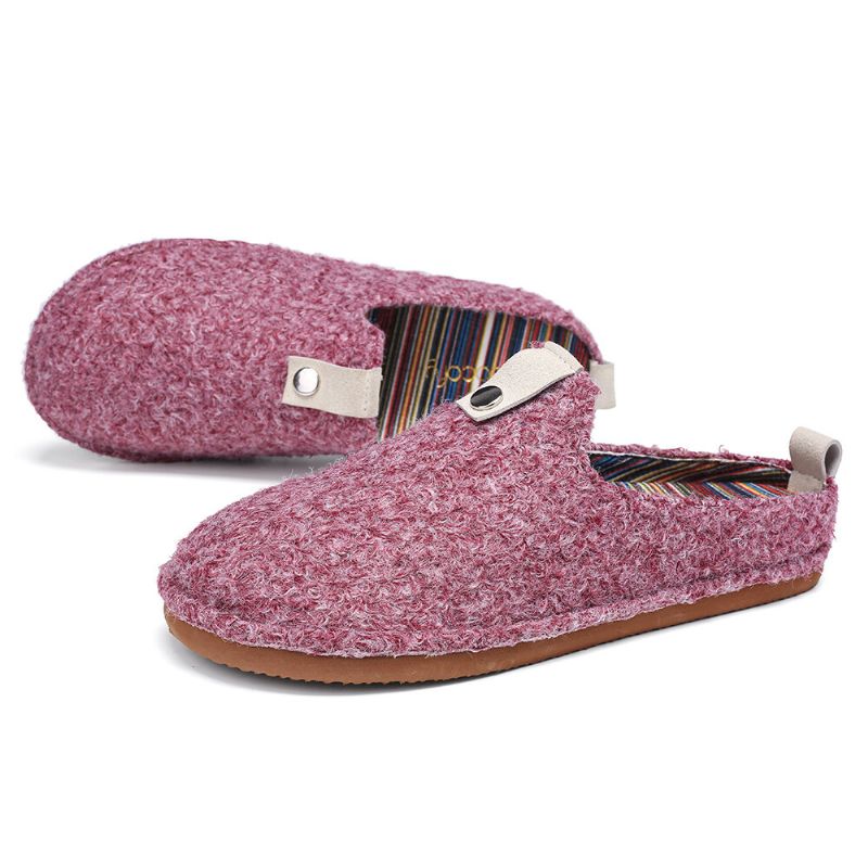 Socofy Couleur Unie Boucle En Métal Ménage Coton Sans Lacet Intérieur Plat Maison Chaussures Pantoufles