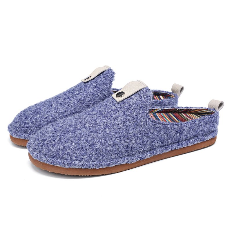 Socofy Couleur Unie Boucle En Métal Ménage Coton Sans Lacet Intérieur Plat Maison Chaussures Pantoufles