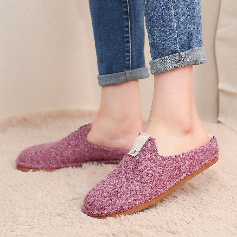 Socofy Couleur Unie Boucle En Métal Ménage Coton Sans Lacet Intérieur Plat Maison Chaussures Pantoufles