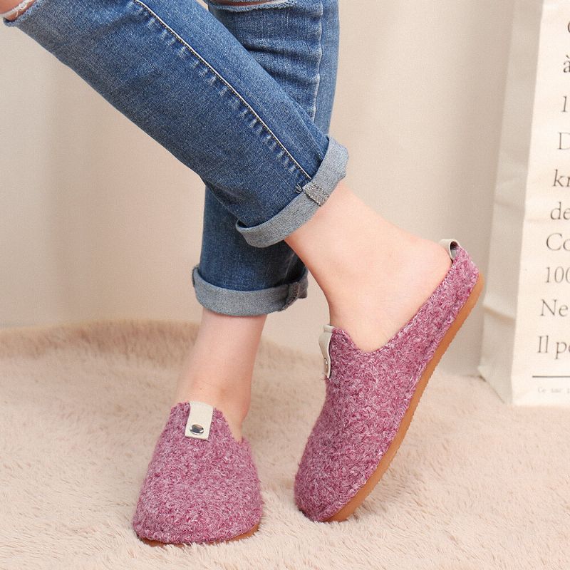 Socofy Couleur Unie Boucle En Métal Ménage Coton Sans Lacet Intérieur Plat Maison Chaussures Pantoufles