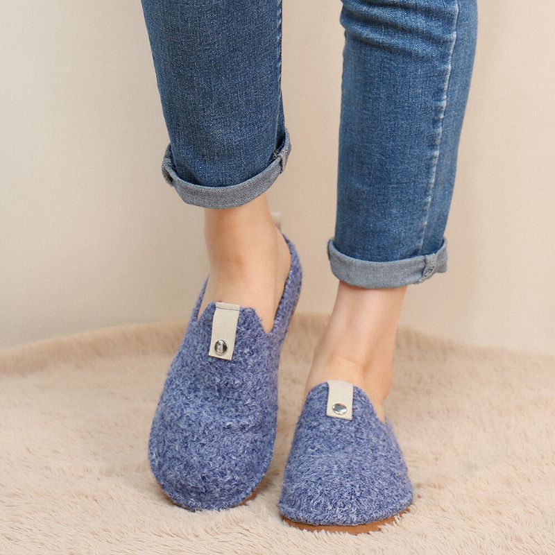 Socofy Couleur Unie Boucle En Métal Ménage Coton Sans Lacet Intérieur Plat Maison Chaussures Pantoufles