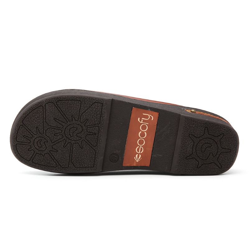 Socofy Cuir Fleur Épissage Élastique Mules Slip-on Sabots Sandales Compensées Antidérapantes