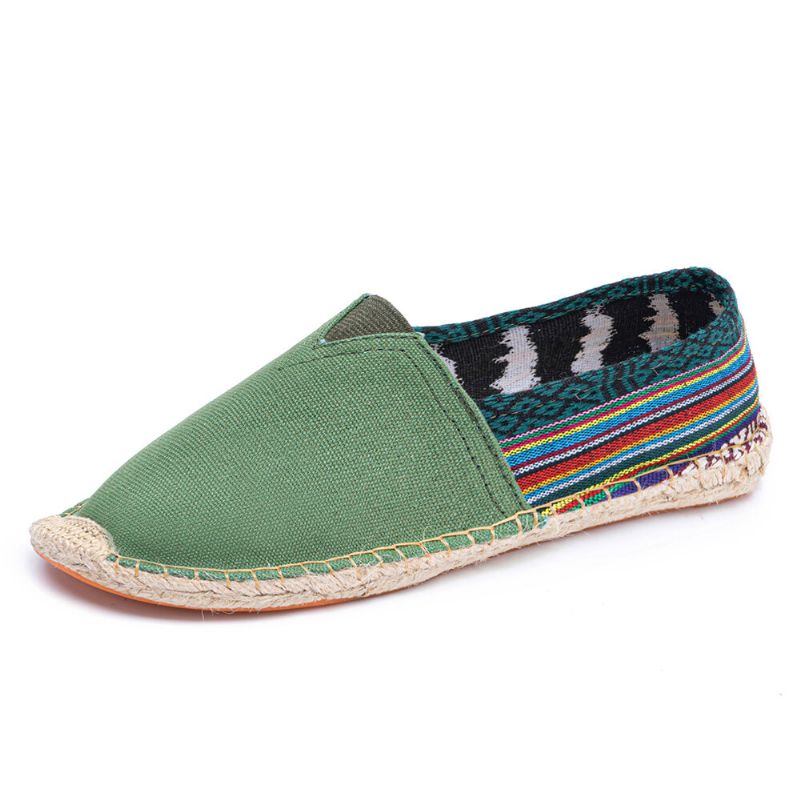 Socofy Ethnic Splicing Coloré Rayé Lin Confortable Respirant Slip On Casual Espadrille Chaussures Plates