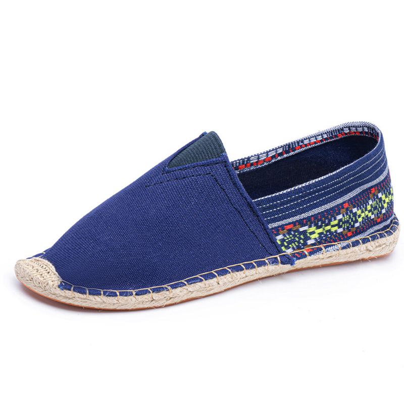 Socofy Ethnic Splicing Coloré Rayé Lin Confortable Respirant Slip On Casual Espadrille Chaussures Plates