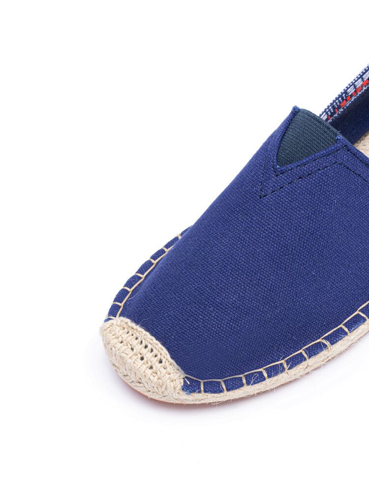 Socofy Ethnic Splicing Coloré Rayé Lin Confortable Respirant Slip On Casual Espadrille Chaussures Plates