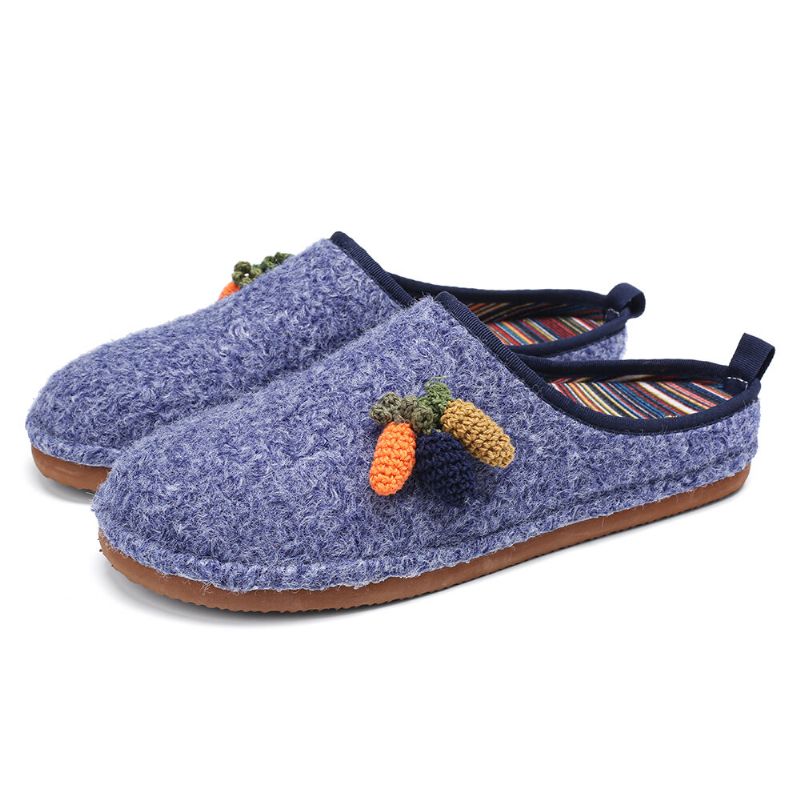 Socofy Mignon Fruits Décoration Couleur Unie Ménage Coton Sans Lacet Intérieur Plat Maison Chaussures Pantoufles